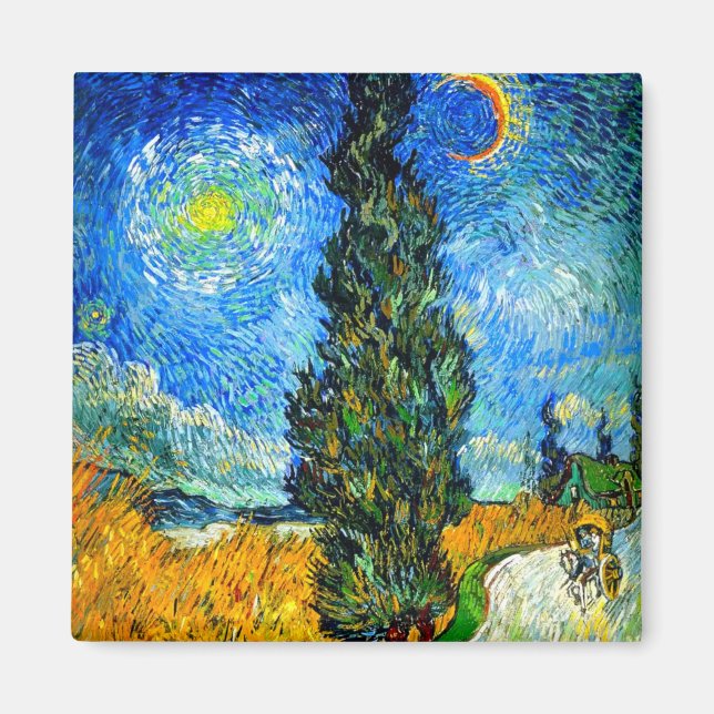 Imán Van Gogh Road con Cypress y Star (Frente)