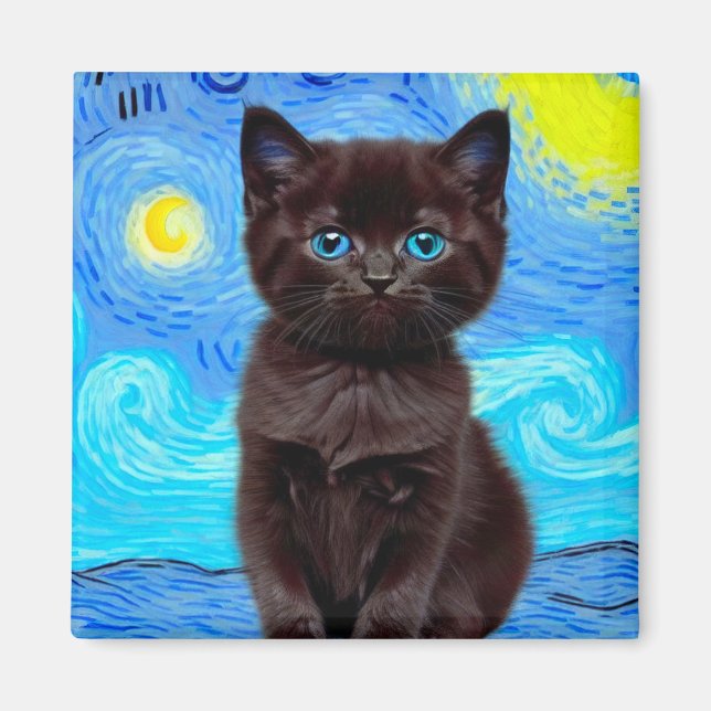 Imán Van Gogh Starry Night Black Cat (Frente)