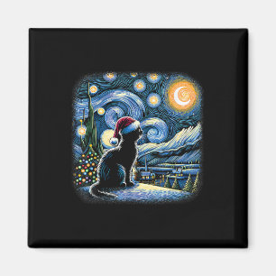 Imán Van Gogh Starry Night Cat Gracioso Gato Negro Chri