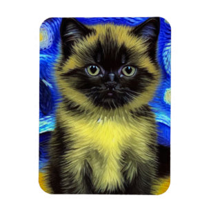 Imán Van Gogh Starry Night Siamese Cat