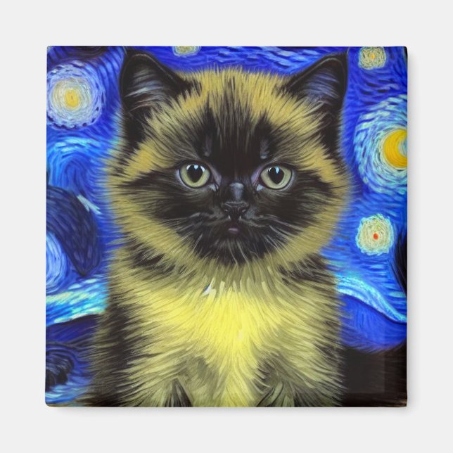 Imán Van Gogh Starry Night Siamese Cat (Frente)