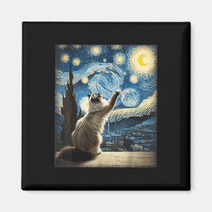Imán Van Gogh Starry Night Style Artistic Ragdoll Cat
