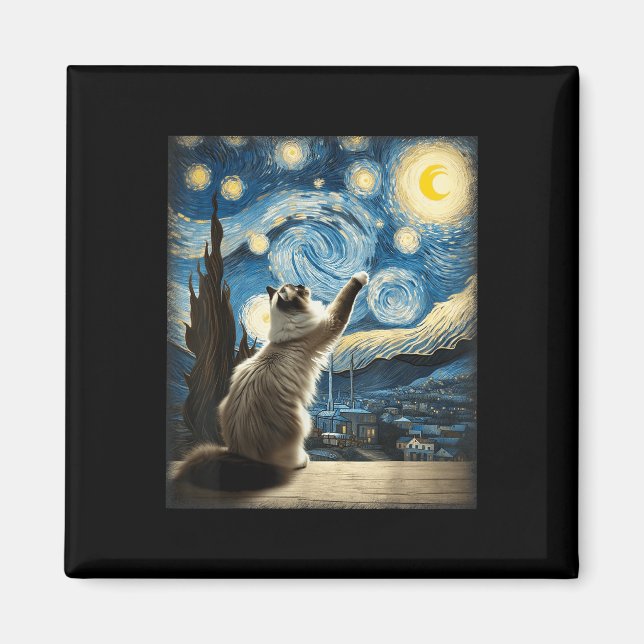 Imán Van Gogh Starry Night Style Artistic Ragdoll Cat (Frente)