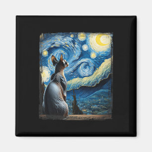 Imán Van Gogh Starry Night Style Artistic Sfinx Cat