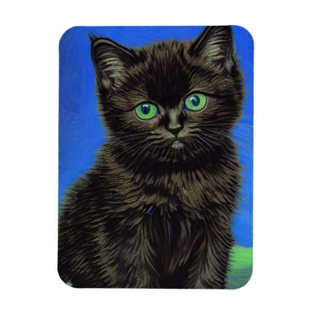 Imán Van Gogh Style Black Kitten (Vertical)