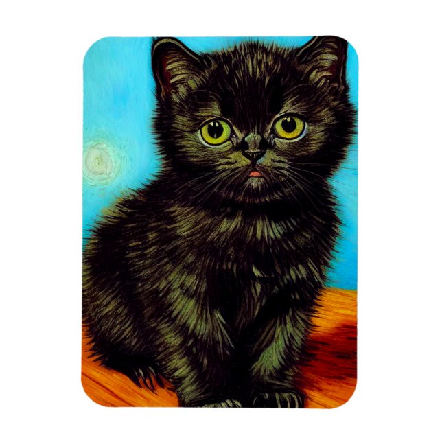 Imán Van Gogh Style Pouting Kitten (Vertical)
