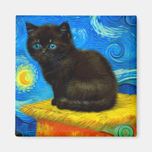 Imán Van Gogh Style Starry Night Cat (Frente)