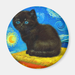 Imán Van Gogh Style Starry Night Cat