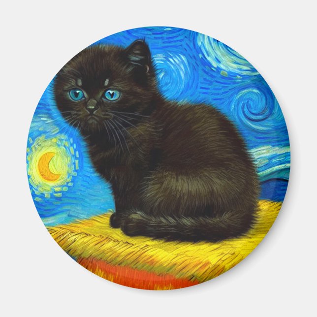 Imán Van Gogh Style Starry Night Cat (Frente)
