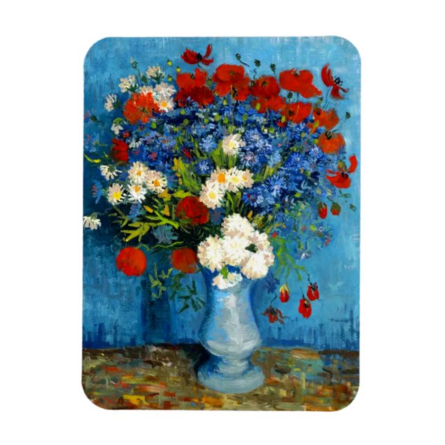 Imán Van Gogh Vase con Cornflowers y Poppies (Vertical)