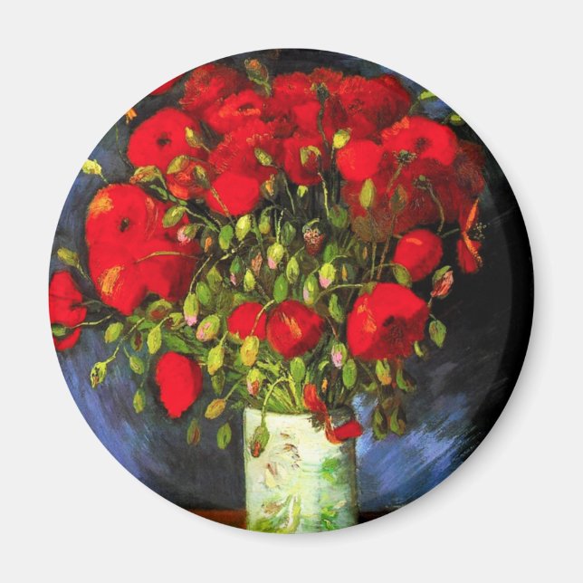 Imán Van Gogh Vase Con El Magnet Red Poppies (Frente)