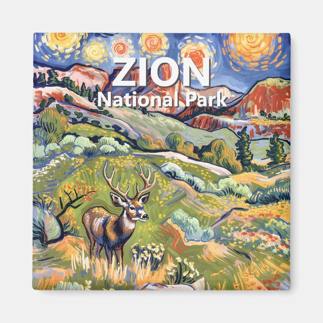 Imán Van Gogh Zion Animal Deer Colorful Canyon Custom (Frente)