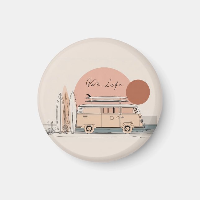 Imán Van Life Surf Van – Estética Retro de Camper de Pl (Frente)