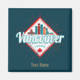 Imán Vancouver Skyline British Columbia Retro Canadá