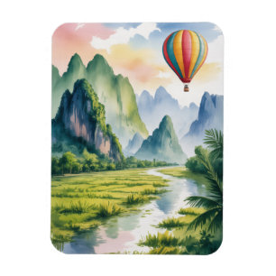 Imán  Vang Vieng Laos Globo aerostático acuarela