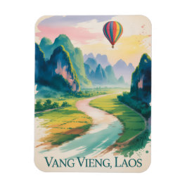 Imán  Vang Vieng Laos Hot air Balloon Vintage