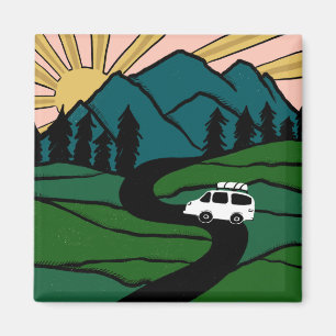 Imán Vanlife Trees Forest Mountain Explora la aventura