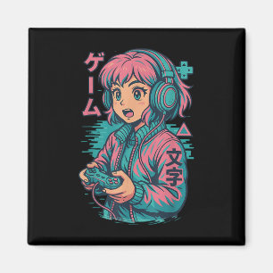 Imán Vaporwave Gamer Chica arte japonés Anime Manga Gra