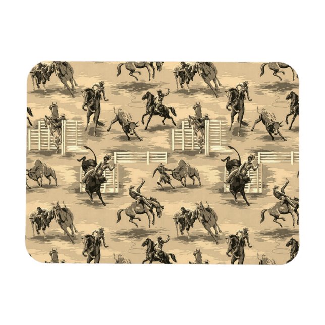 Imán Vaquero de Rodeo Occidental Retro Vintage (Horizontal)