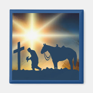 Imán Vaquero de rogación con el caballo en la cruz