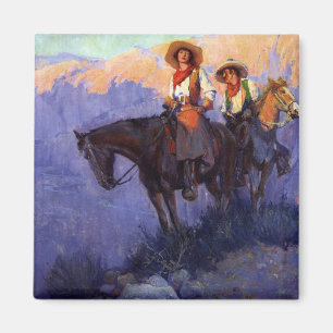 Imán Vaqueros antiguos, hombre y mujer en caballos, And