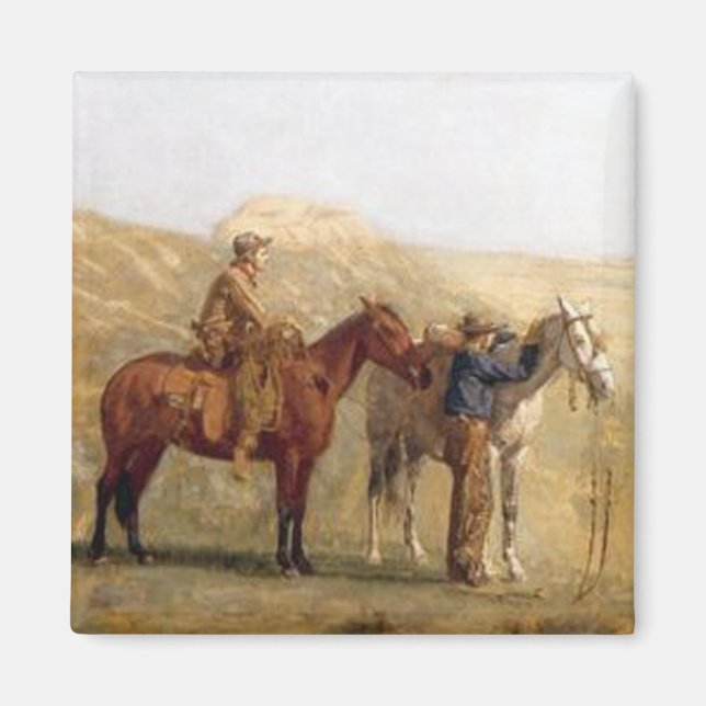 Imán Vaqueros Occidentales Viejos Con Caballos (Frente)