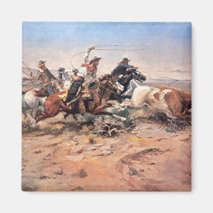 Imán Vaqueros roping un buey, 1897 (aceite en lona)