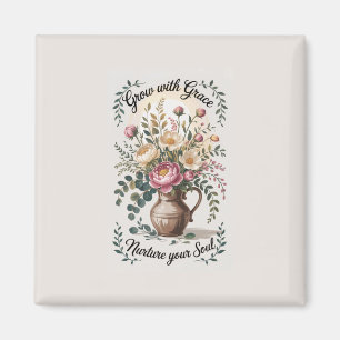 Imán Vase con Florals Crecer con Grace Quote
