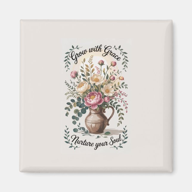 Imán Vase con Florals Crecer con Grace Quote (Frente)