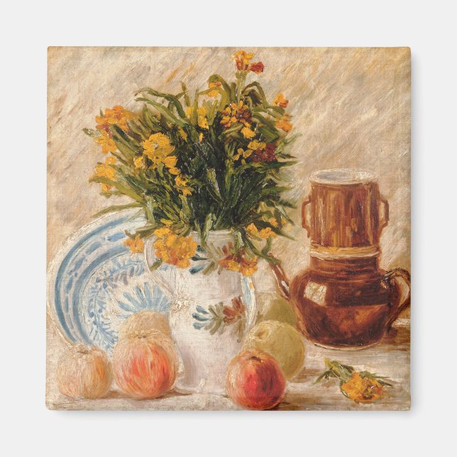 Imán Vase con flores, café y fruta, van Gogh (Frente)