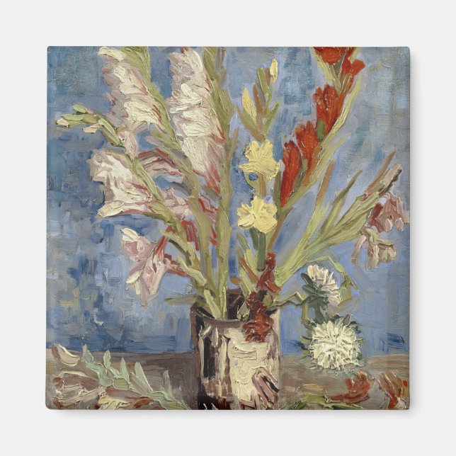 Imán Vase con Gladioli y los afiches chinos de Van Gogh (Frente)