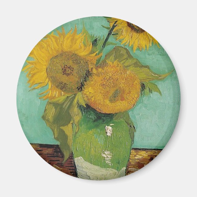 Imán Vase con tres girasoles, Vincent van Gogh (Frente)