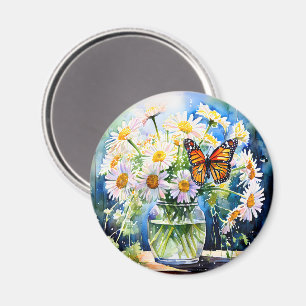 Imán Vase de Daisies Bonito Floral