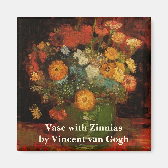 Imán Vase de vida con zinnias de Vincent van Gogh (Frente)