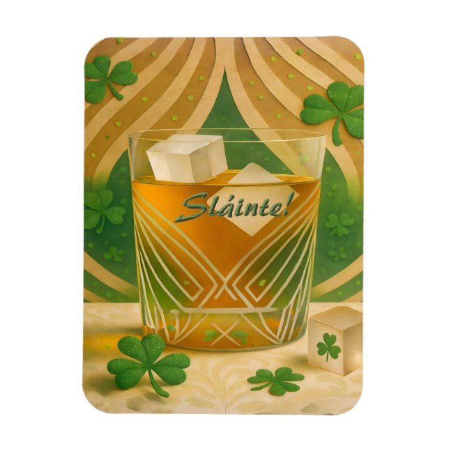 Imán Vaso de Whiskey Irlandés Shamrocks "Sláinte!" (Vertical)