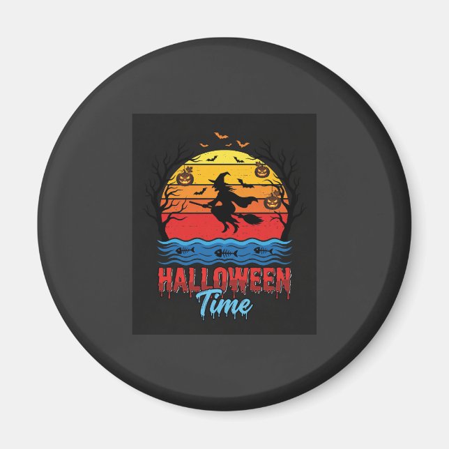 Imán Vector Bruja Atardecer Halloween (Frente)