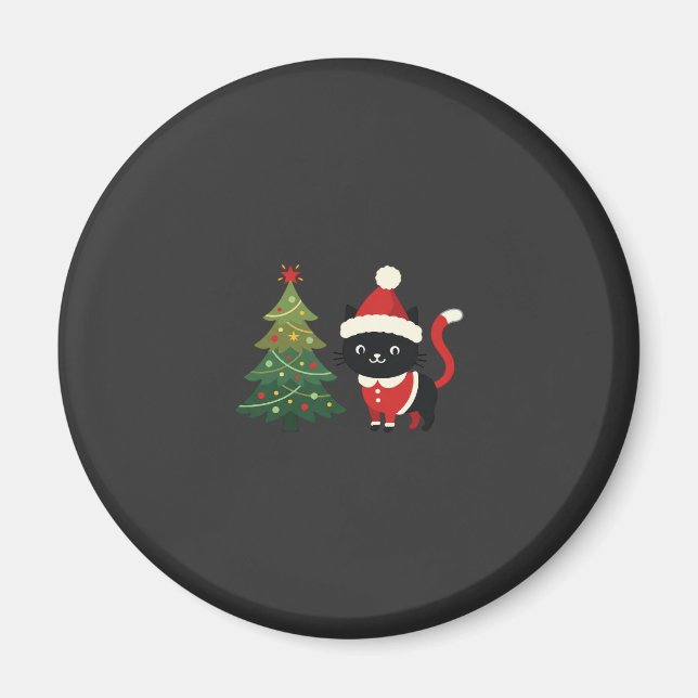 Imán Vector de gato de Navidad Santa árbol (Frente)