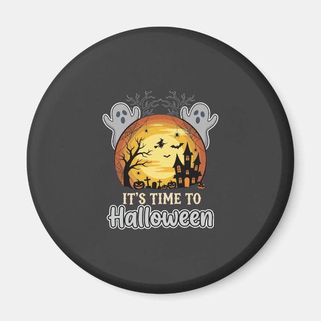 Imán Vector de luna embrujada de Halloween fantasmas y  (Frente)