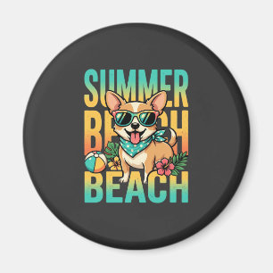 Imán Vector de vacaciones de perro en la playa de veran