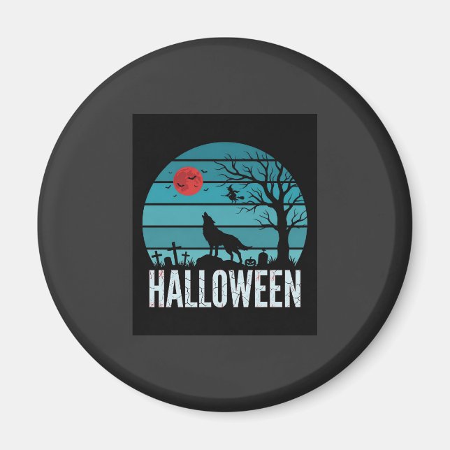 Imán Vector Luna Cementerio Lobo Halloween (Frente)