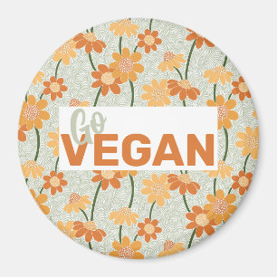 Imán ¡Vegan! Flores retro de los años 70 apagadas