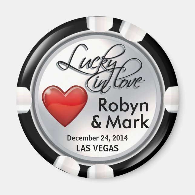 Imán Vegas Lucky in Love Casino Chip rojo blanco (Frente)