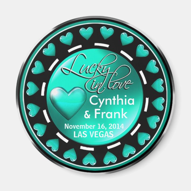 Imán Vegas Lucky in Love Hearts Casino Chip aqua (Frente)