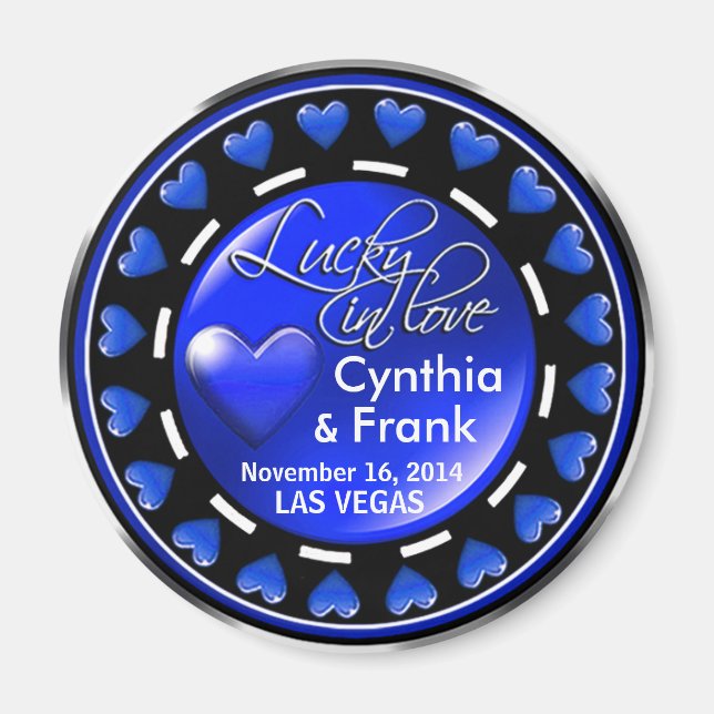 Imán Vegas Lucky in Love Hearts Casino Chip cobalt (Frente)