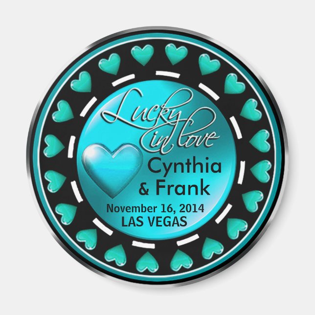 Imán Vegas Lucky in Love Hearts Casino Chip verde azula (Frente)