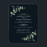 Imán vegetación boda Eucalipto negro botánico moderno<br><div class="desc">Foliage de Eucalyptus Greenery moderno minimalista elegante fiesta de jardín contemporáneo invitan al imán Boda. Sencillo diseño botánico contemporáneo. Sage green,  azul marino,  negro y blanco elegantes trajes de colores modernos primavera,  otoño de verano,  otoño y boda blanco.</div>