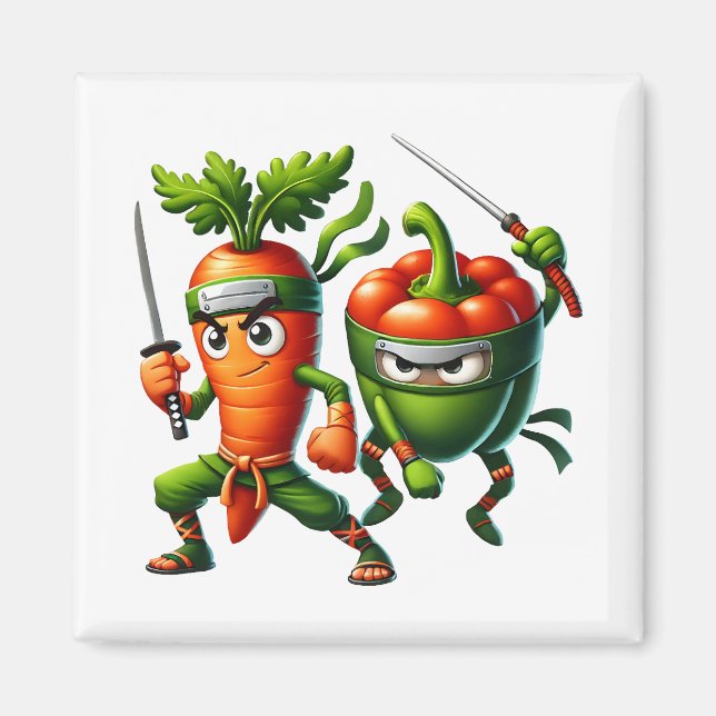 Imán Veggie Ninjas - Guerrero arrot y pimienta (Frente)