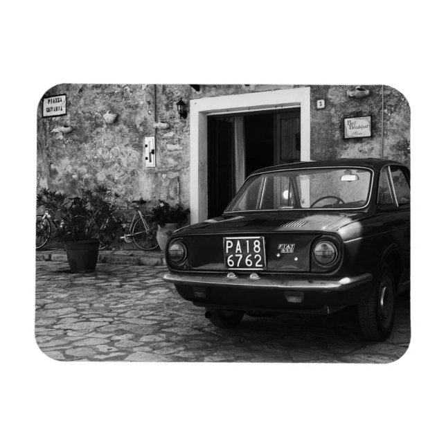 Imán Vehículo FIAT de época en Italia monocromo (Horizontal)