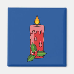 Imán Velas del pilar rojo navidad con Holly
