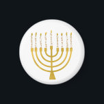 Imán Velas festivas Menorah Hanukkah Elegant Minimal<br><div class="desc">Relieve metalizado de oro falso menorah velas para su celebración de Hanukkah. Ilustracion menorah caprichoso con estrellas blancas cubiertas de velas celestiales sobre un falso atril de velas menorah dorado. La minimalista menorah elegante estrella Hanukkah ilustró regalos de diseño y productos de papel.</div>